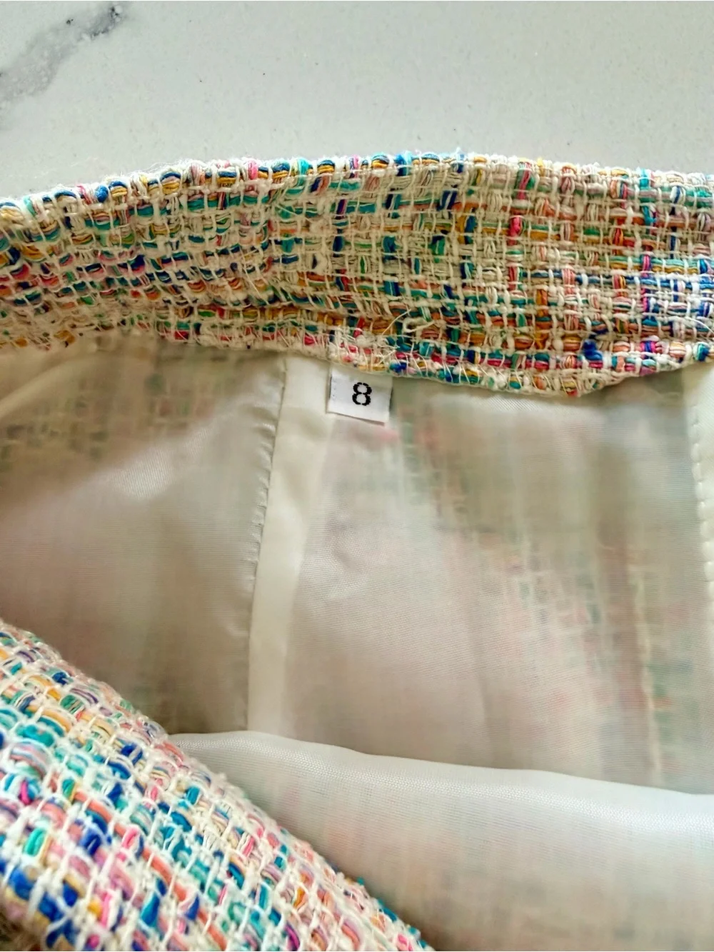 Neiman Marcus Cream Tweed Blazer with Multicolor Thread